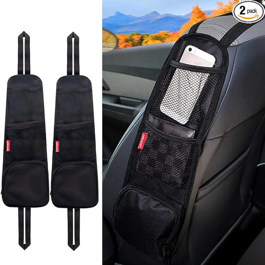 Car Seat Side Organizer, Auto Seat Storage Hanging Bag, Phones, Drink, Stuff Holder with Mesh Pocket for Cars, SUV & Truck 2 Pack