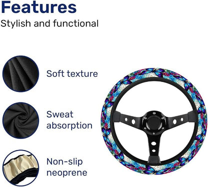 GENANY Blue Butterfly Steering Wheel Cover, Non Slip Polyester Car Wheel Protector for Car SUV Truck, Universal 15 Inch