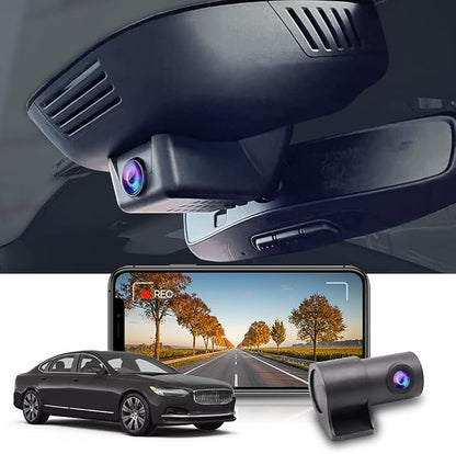 Fitcamx 2K Dual Dash Cam Suitable for Volvo XC60 V90 S90 2022-2026 B5 B6 T8 (Model B), Integrated OEM Look, Front 1440P+Rear 1080P HD Video, WiFi & APP, Loop Recording, G-Sensor, 64GB Card