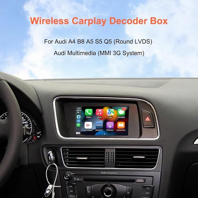 Wireless Carplay Android Auto Adapter for Audi A4 A5 Q5 S4 S5 2008-2018 | MMI 3G Retrofit Kit with Navigation, Music, Siri, OEM Knob Control, Camera Input