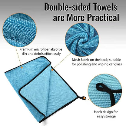 DIAOJIA 3 Pack Microfiber Car Towels (16" x 24"), 500 GSM Double-Sided Absorbent Coral Fleece Cloths for Washing, Drying & Cleaning, Streak-Free & Lint-Free (Light Blue)