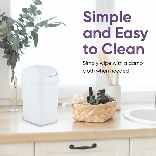Superio Mini Desktop Trash Can with Swing Top Lid Portable Plastic Garbage Can for Countertop, Desktop, Make up Vanity, Bathroom, Car, Under Sink, Dorm, Compact Waste Bin 5 L 1.25 Gal (3, White)