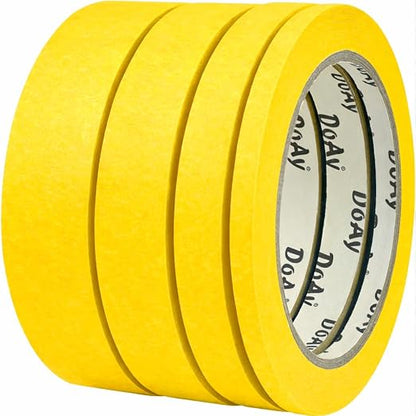 4 Pack Yellow Painters Tape - Masking Tape 0.25", 0.50", 0.75", 1" Wide - Multi-Surface, Smart Adhesion, Multi-Size Pack - 360FT Total - Paint Tape for DIY, Labeling, Art, Car (#3910)