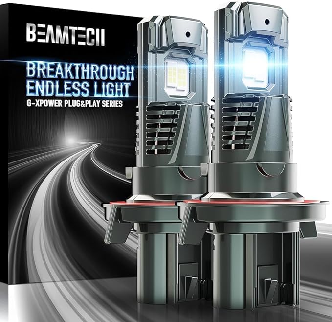 BEAMTECH H13/9008 Light Bulbs, G-XPower Chips 500% Brighter 6500K White Plug and Play Fog Light, 2 Bulbs
