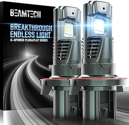 BEAMTECH H13/9008 Light Bulbs, G-XPower Chips 500% Brighter 6500K White Plug and Play Fog Light, 2 Bulbs
