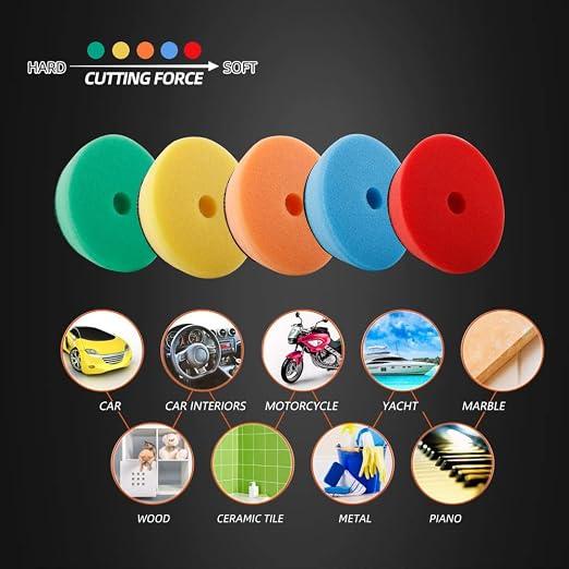 SPTA 29pcs Drill Buffing Pad Detail Polishing Pad Mix Size Kit with 5/8-11 Thread Backing pad & Adapters for Car Sanding, Polishing, Waxing (32Pcs Mini Detail Polishing Sets)