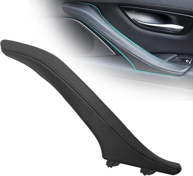 Leather Side Door Pull Handle Cover Compatible with BMW 5 Series F10/F11/F18 520 523 525 528 530 535 2010-2016,Right Passenger Inner Door Handle Assembly(Black, Right)