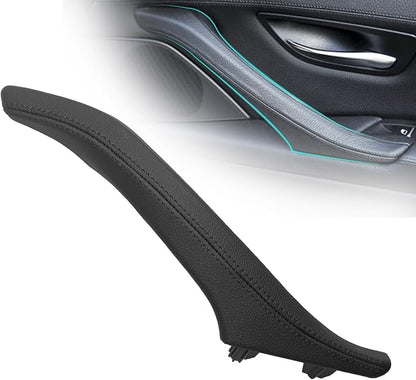 Leather Side Door Pull Handle Cover Compatible with BMW 5 Series F10/F11/F18 520 523 525 528 530 535 2010-2016,Right Passenger Inner Door Handle Assembly(Black, Right)