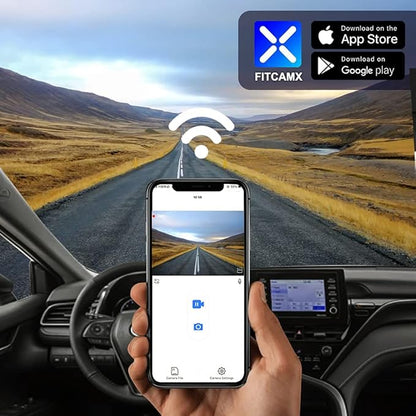 Fitcamx Front 2K+Rear 1080P Dash Cam Adapts for Toyota Camry 2021 2022 2023 2024 LE L XLE TRD XSE SE Hybrid (Gen8/XV70), OEM Style, Dual HD Video, WiFi & APP, Loop Recording, G-Sensor, 64GB Card