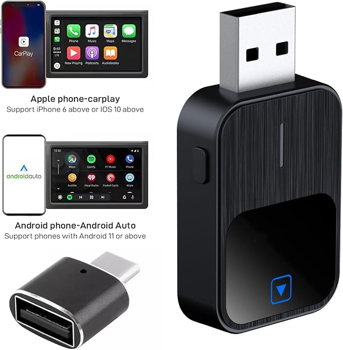 Sehawei 2-in-1 Wireless CarPlay/Android Car Adapter 2025 Upgrade Wired CarPlay to Wireless Mini USB & Reset Button Design for Cars Built-in CarPlay/Android Car