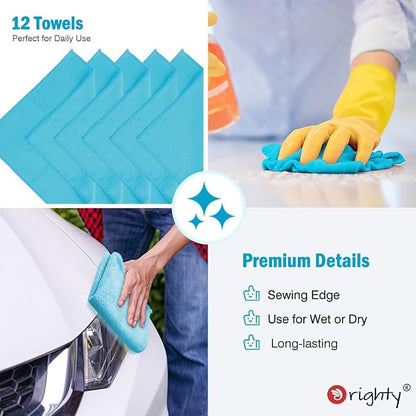 Orighty Microfiber Cleaning Cloth, 12 Pack Microfiber Towels for Cars, Highly Absorbent Car Cleaning Supplies, Lint Free Cloths Clean Rags for Car Care, House, Kitchen, 12x11 inch, Blue