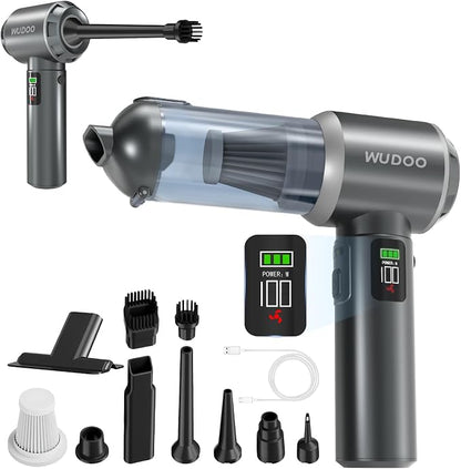 WUDOO 4-in-1 Car Vacuum Cleaner Portable Cordless Dust Remover 20,000 Pa Brushless Motor Powerful Handheld Wireless Charging Vacuum Cleaner LED Light, Multi-Nozzles for Car, Home, Office, Pet