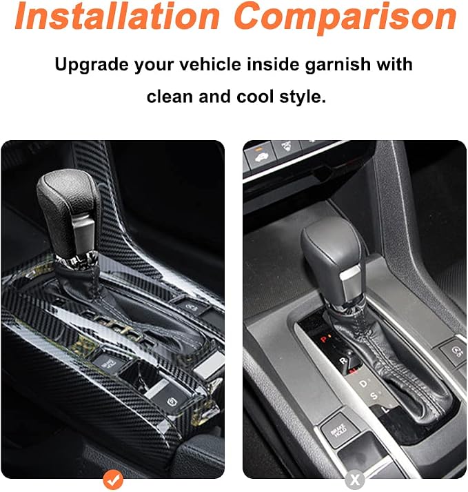 Center Console auto Shift Panel Cover Compatible with Honda Civic 10th Generation 2016 2017 2019 2020 2021 Sedan ABS Carbon Fiber Trim Cover kit (for Left Steering Wheel)
