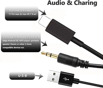 Auxillary Input Connector Car AUX Cable Stereo 3.5mm Interface Compatible with 1 3 5 Series X6 Z4 e39 e85 Y Cable for 14 Pro 13 12 11 Pro Max X X 8 7 7 Plus 6 6S Plus (A)