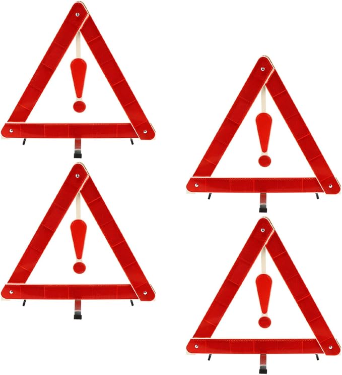 4pcs Car Warning Triangle Kit Portable Reflective Emergency Sign with Tripod for Roadside Safety and Wind Resistant for Vehicle Maintenance and Road Construction