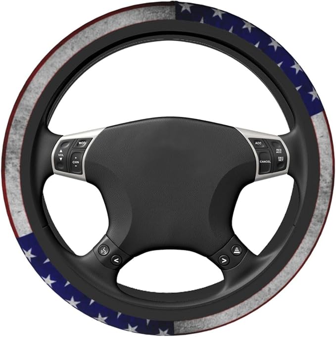 American Flag Steering Wheel Cover + 2 Pieces USA Car Coasters | Anti-Slip Breathable Universal for 14.5-15.5 Inch Car Suitable for Men Women