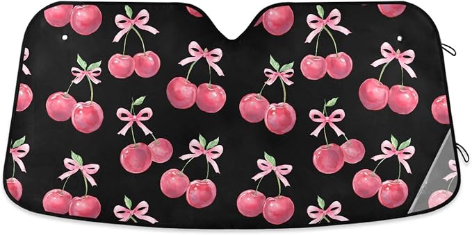 Watercolor Cherry Bow Windshield Sun Shade for Car Auto SUV Truck Foldable Front Window Sunshade Sun Visor Protector Block UV Rays Reflect Heat, 55" x 28"