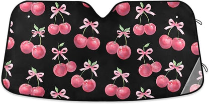 Watercolor Cherry Bow Windshield Sun Shade for Car Auto SUV Truck Foldable Front Window Sunshade Sun Visor Protector Block UV Rays Reflect Heat, 55" x 28"