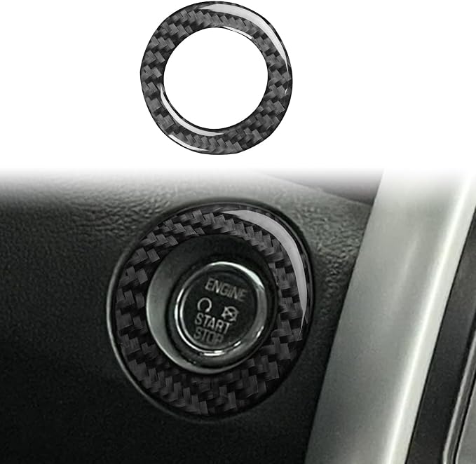 Premium Carbon Fiber Compatible with Ford Edge 2011-2014 2012 2013 SEL/Limited/SE/Sport Accessories Car Key Ignition Push Start Button Circle Cover Interior Trim Sticker Decal Black 1PC