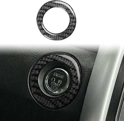 Premium Carbon Fiber Compatible with Ford Edge 2011-2014 2012 2013 SEL/Limited/SE/Sport Accessories Car Key Ignition Push Start Button Circle Cover Interior Trim Sticker Decal Black 1PC