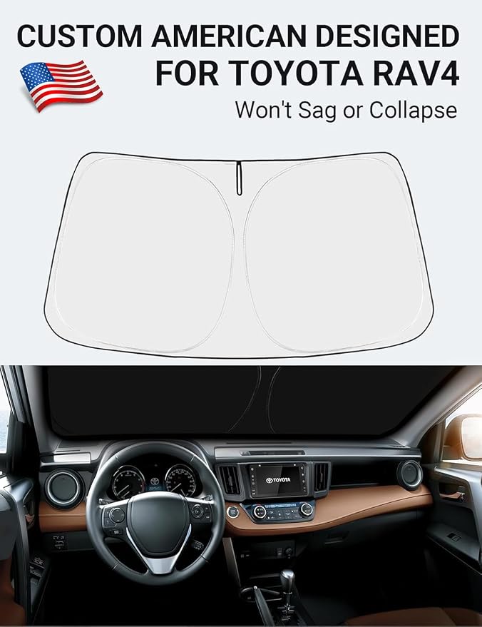 Proadsy 2026 Upgrade Front Windshield Sun Shade Foldable Sunshade Protector Custom Fit 2013-2018 RAV4 SUV Crossover LE XLE Premium Limited XSE Hybrid Adventure Accessories