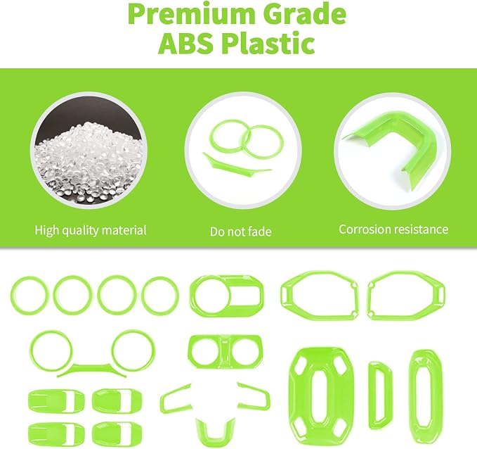21PCS Full Set Interior Trim Kit for 2018-2023 Jeep Wrangler JL JLU,Side Outlet Door Handle Bowl Roof Reading Light Cover Trim (Green)