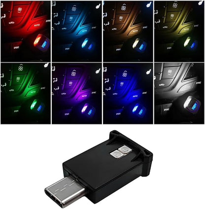 Wevdn USB Type C LED Ambient Light, Adjustable Brightness 8 Color RGB LED Interior Lighting, Mini USB Night Atmosphere Lamp for Car Home Decoration, Universal Car Interior Accessories