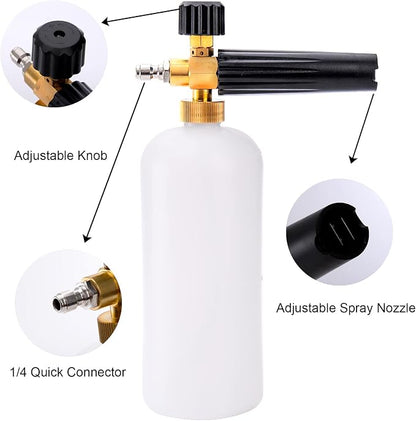 Fasmov Foam Cannon, Car Wash Pressure Washer Jet Wash 1/4" Quick Connector Adjustable Snow Foam Lance Foam Blaster, 1 Liter