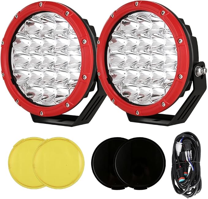 BIGLION.X 7Inch LED Round Offroad Lights Red 2pcs 210W 32000LM Spot Beam Driving Work Fog LED Off Road Lights ATV UTE SUV 4x4 Universal Fit