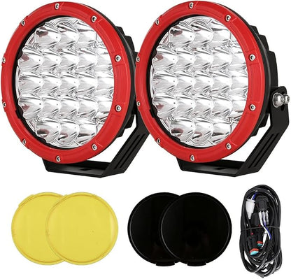BIGLION.X 7Inch LED Round Offroad Lights Red 2pcs 210W 32000LM Spot Beam Driving Work Fog LED Off Road Lights ATV UTE SUV 4x4 Universal Fit
