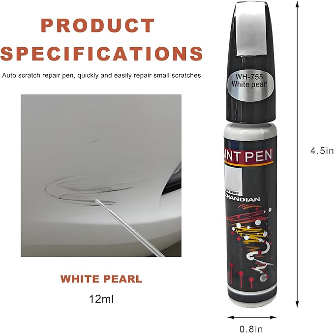 Touch Up Paint for Cars, Two-In-One Auto Body Scratch Repair Gloss Fill Pen, Professional Easy & Quick Scratch Remover Paint Pen for Most Vehicles, Car Accessories (White Pearl)
