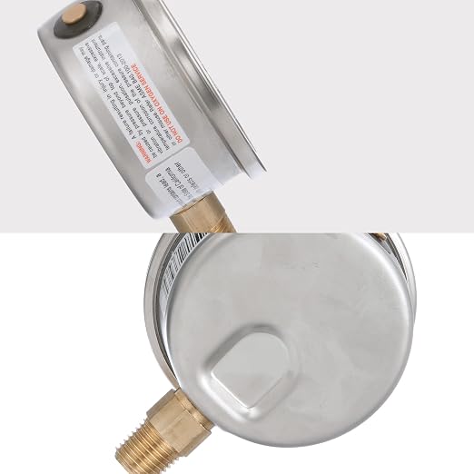Winters 2-1/2" Dial Size, Liquid Filled Industrial Pressure Gauge, Brass Internals, Stainless Steel Case, Dual Scale 0-5,000 psi/kPa, 1.5% Acc, 1/4" NPT Bottom Mount, Glycerin Filled Pressure Gauge