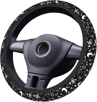 Black and White Star Moon Steering Wheel Covers Non Slip Neoprene Steering Wheel Protector Cover Universal 15 Inch for Men Women Car Truck