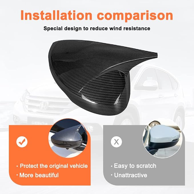 ABS Door Side Mirror Trim Cover Compatible with Honda Civic 11th 2022-2024 Mirror Bullhorn Style Side Mirror Protectors(Carbon Fiberk 2 PCS)