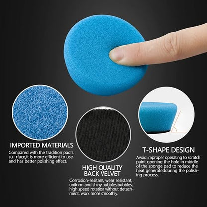 SPTA 29pcs Drill Buffing Pad Detail Polishing Pad Mix Size Kit with 5/8-11 Thread Backing pad & Adapters for Car Sanding, Polishing, Waxing (32Pcs Mini Detail Polishing Sets)