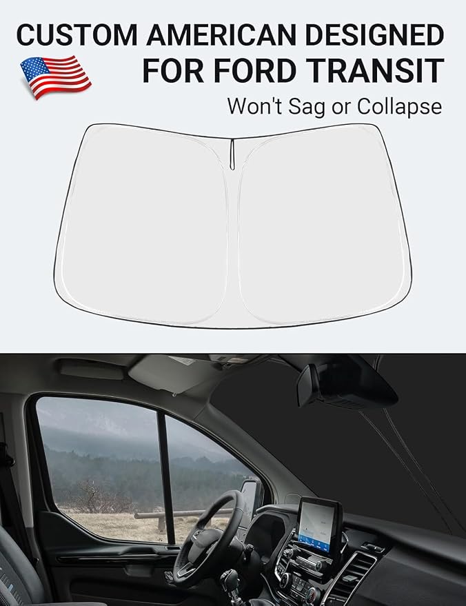 Proadsy Windshield Sun Shade for 2015-2025 2026 Ford Transit 4-Layer Foldable Front Sunshade Protector Sun Visor Blocks UV Rays Keep Car Cooler