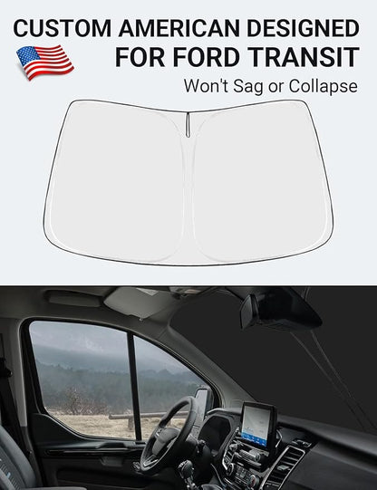 Proadsy Windshield Sun Shade for 2015-2025 2026 Ford Transit 4-Layer Foldable Front Sunshade Protector Sun Visor Blocks UV Rays Keep Car Cooler