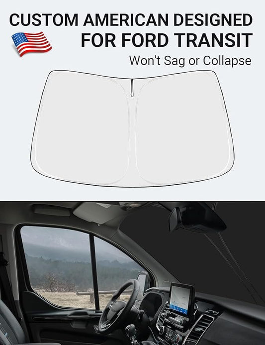 Proadsy Windshield Sun Shade for 2015-2025 2026 Ford Transit 4-Layer Foldable Front Sunshade Protector Sun Visor Blocks UV Rays Keep Car Cooler