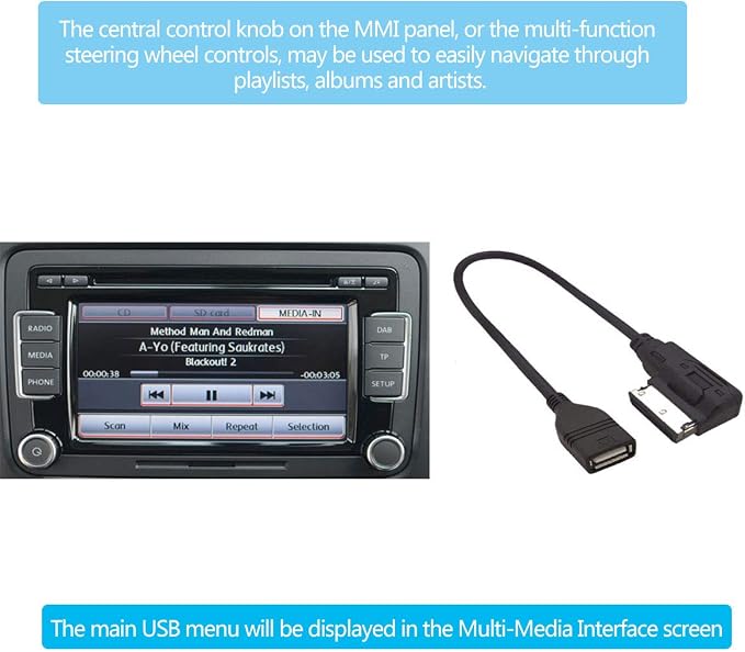 Music Interface Audio USB Adapter Cable,MMI/MDI/AMI to USB Cord Compatible with Audi, Volkswagen, Mercedes-Benz, Not for iPhones