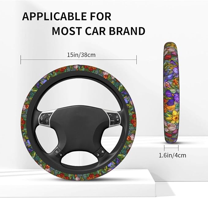 Flower Steering Wheel Covers Non Slip Neoprene Universal 15 Inch Steering Wheel Protector Car Cover for Men Women