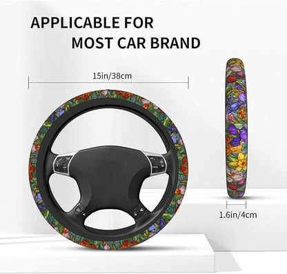 Flower Steering Wheel Covers Non Slip Neoprene Universal 15 Inch Steering Wheel Protector Car Cover for Men Women