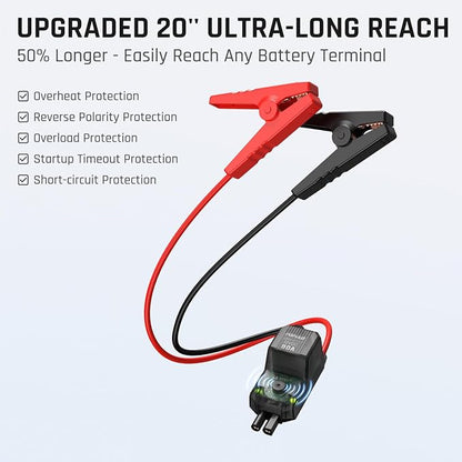 POPULO Car Jump Starter with Air Compressor, 12V 59.2Wh Portable Booster Pack Box with 150PSI Digital Tire Inflator, Extended Smart Clamps, 3000A 4-in-1 Auto Battery Starter (All Gas/12L Diesel)