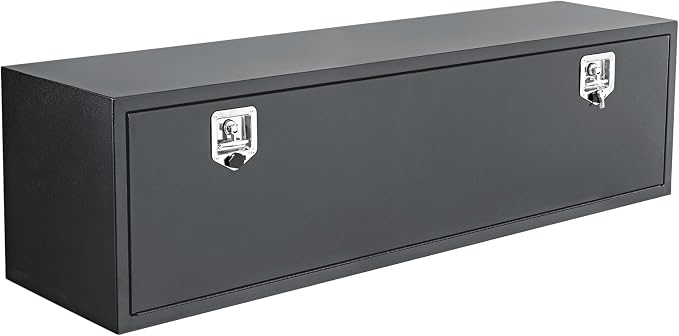 Black Steel Underbody Truck Box, Pickup Storage Box, Heavy Duty Diamond Plate Tool Box with Lock and Keys, Waterproof Trailer Storage Box (60" x 16" x 13"-Grey)