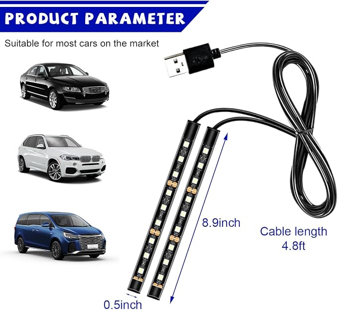 povtii Car LED Strip Light, 24 LED RGB Auto Under Dash Interior Atmosphere Lights, USB Vehicle Decorative Lamp Ambient Night Light Strip, Lighting Kit Car Accessories (Ice Blue)
