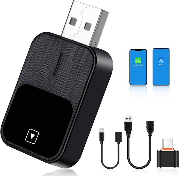 Flintronic Wireless CarPlay Adapter, 2-in-1 Wireless CarPlay & Android Auto Adapter, Plug and Play Car Play Donglewith USB & Type-C for IOS12+/Android11+ Phones