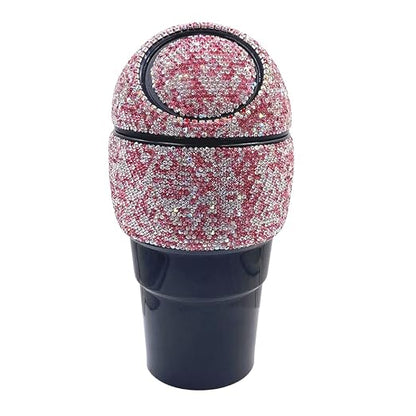 Bling Rhinestone Auto Garbage Can Car Trash Can with Lid Mini Garbage Bin for Automotive Car, Home, Office, Kitchen, Bedroom (Pink)