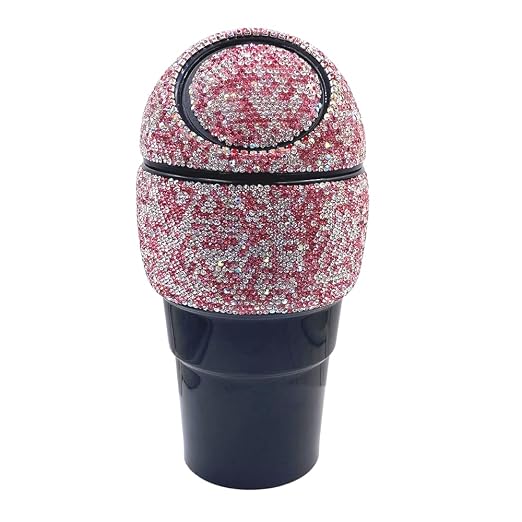 Bling Rhinestone Auto Garbage Can Car Trash Can with Lid Mini Garbage Bin for Automotive Car, Home, Office, Kitchen, Bedroom (Pink)