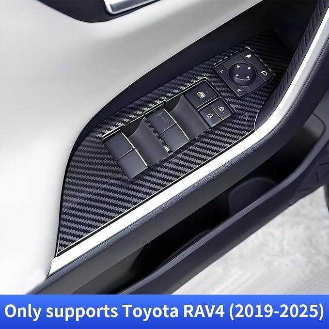 Car Door Power Window Lift Switch Protection Panel for Toyota RAV4 2019 2020 2021 2022 2023 2024 2025 Auto Interior Decor Accessories Armrest Side Pull Handle Trim Cover Carbon Fiber Style Kit