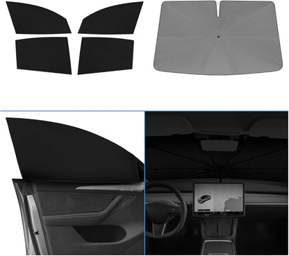 KUST Windshield Sun Shade Umbrella for Tesla Model Y 2020 2021 2022 2023 2024 (Not for Juniper) Rear Window Shades 100% UV Protection and Blackout Privacy 5PCS Car Window Covers Accessories