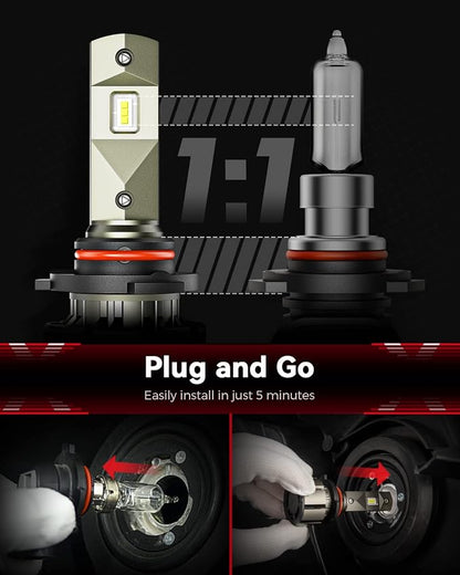 Laxmas 9005 9006 LED Bulbs Combo Kit, 6X 18,000LM Ultra Brightness, 6500K Cool White, 9005/HB3 9006/HB4 Super Bright Bulbs 12000RPM Cooling Fan, 50000+ Hours Lifespan, Plug and Play, Pack of 4